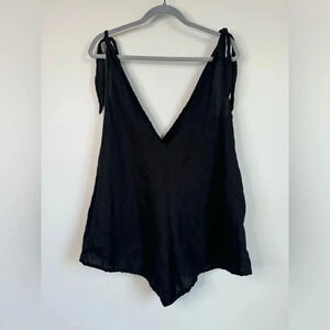 LJC Designs Black 100% Linen Minimalist Boho Beach Tie Strap Playsuit Romper